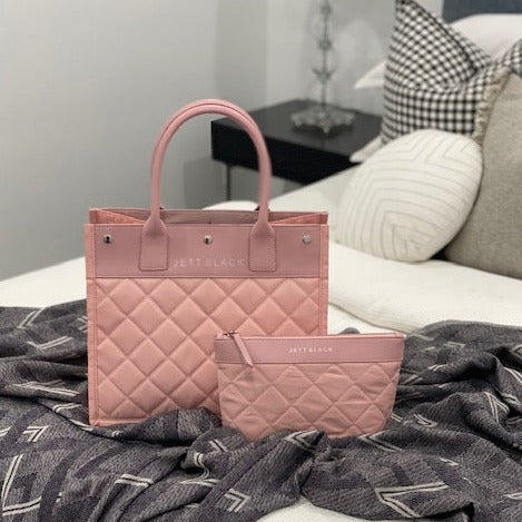 Soho Blush Quilted Tote Pouch Set